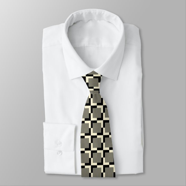 Retro Black & Tan Pattern Neck Tie (Tied)