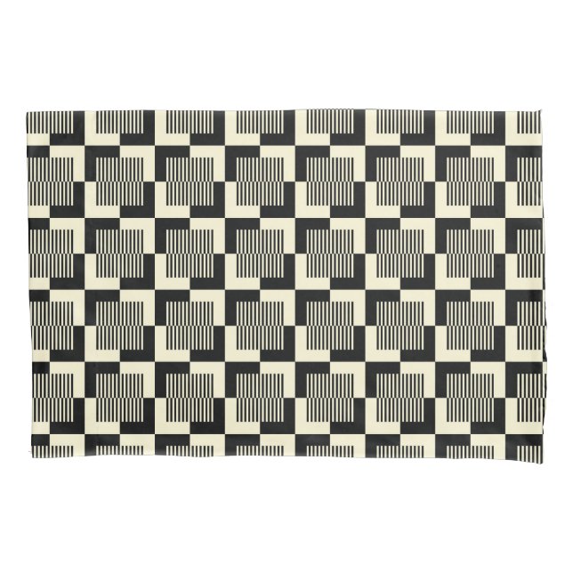 Retro Black & Tan Pattern Pillow Case (Front-Left)