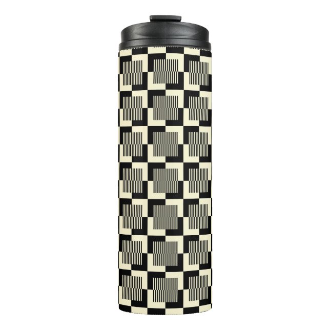 Retro Black & Tan Pattern Thermal Tumbler (Front)