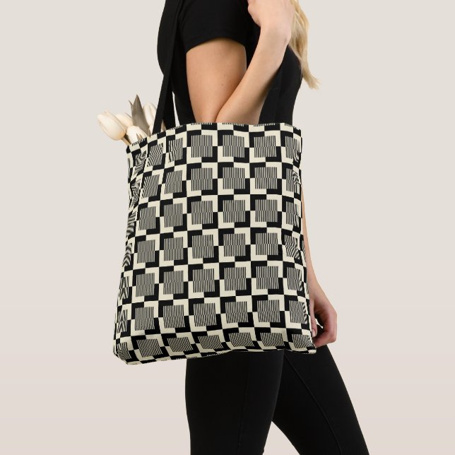 Retro Black & Tan Pattern Tote Bag (Close Up)
