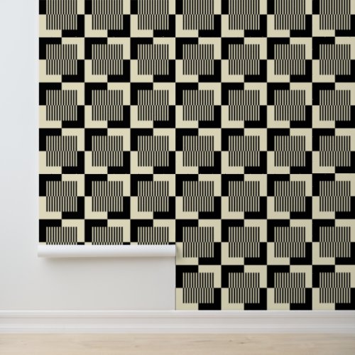 Retro Black  Tan Pattern Wallpaper