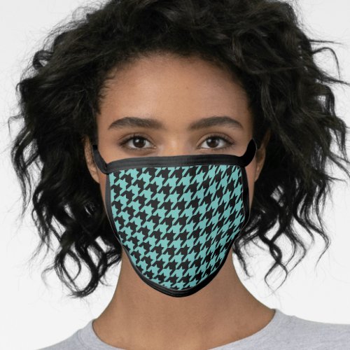 Retro Black Teal Hounds_tooth Weaving Pattern Face Mask