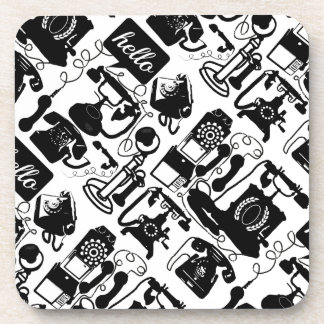 Retro Black Telephone Pattern Beverage Coaster