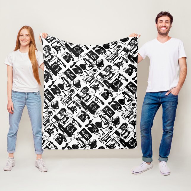 Retro Black Telephone Pattern Fleece Blanket (In Situ)