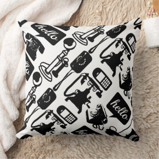 Retro Black Telephone Pattern Throw Pillow