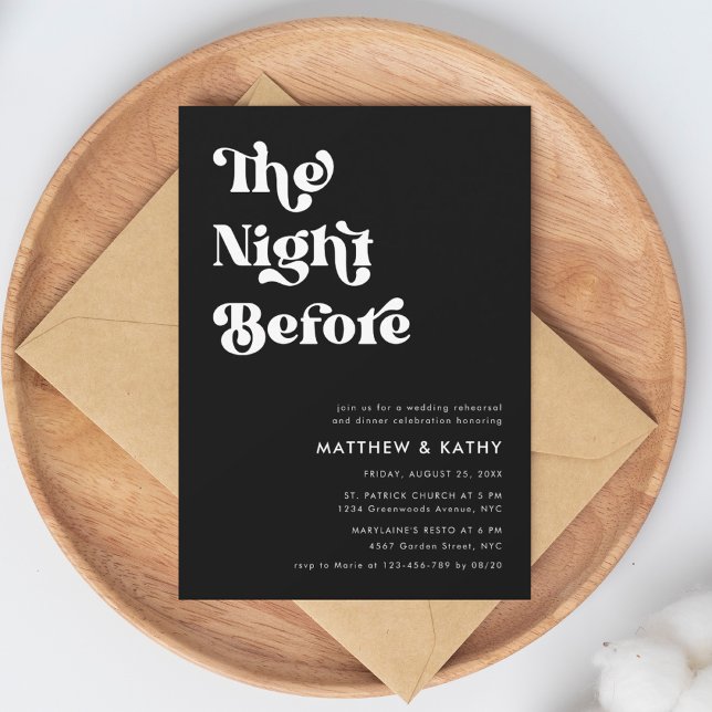 Retro Black The Night Before Rehearsal Dinner Invitation (Creator Uploaded)