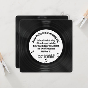 Retro Black Vinyl LP Record 50th Birthday Party Invitation