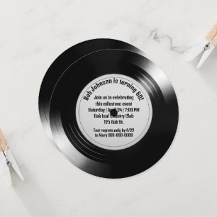 Retro Black Vinyl LP Record 60th Birthday Party Invitation