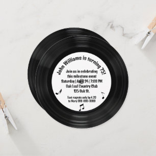 Retro Black Vinyl LP Record 75th Birthday Party Invitation