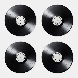 Retro Black Vinyl LP Record Coaster Set
