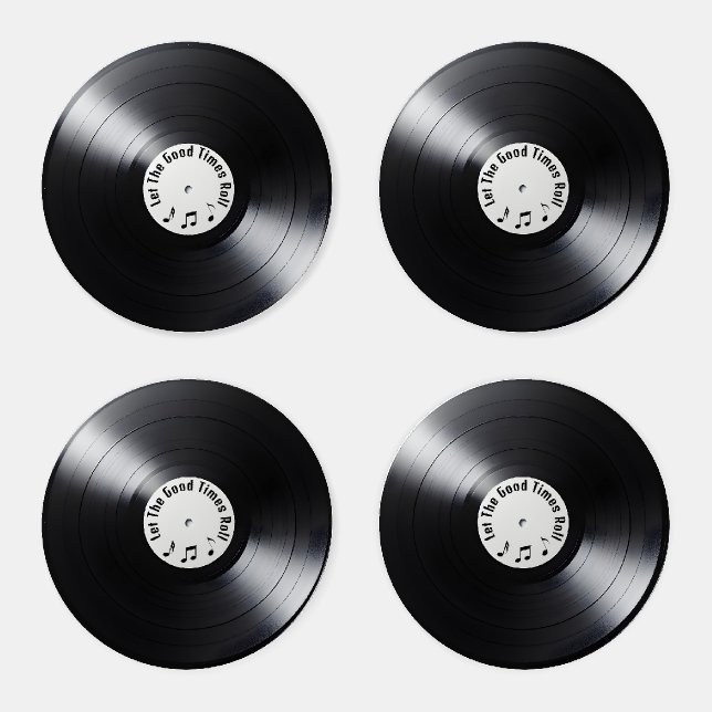 Retro Black Vinyl LP Record Coaster Set (Set)