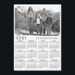 Retro Black White 2021 Calendar Family Name Photo<br><div class="desc">If you are looking for the unique retro style black and white 2021 photo calendar magnet for the fridge, then try this template. It's easy to personalize and customize with a custom photo and family name. Even the colorful picture becomes black and white (click "Personalize this template" and change the...</div>