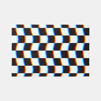 Retro Black White 3D Abberation Checkerboard Rug