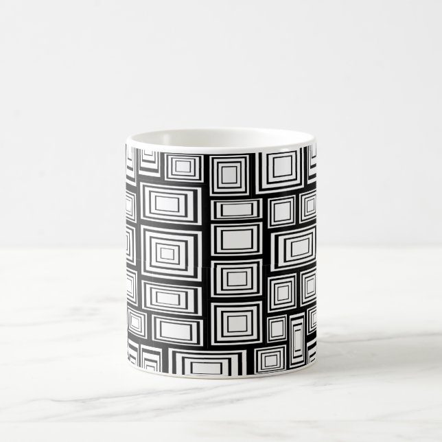 Retro Black White 60s Geometric Squares Pattern Coffee Mug (Center)