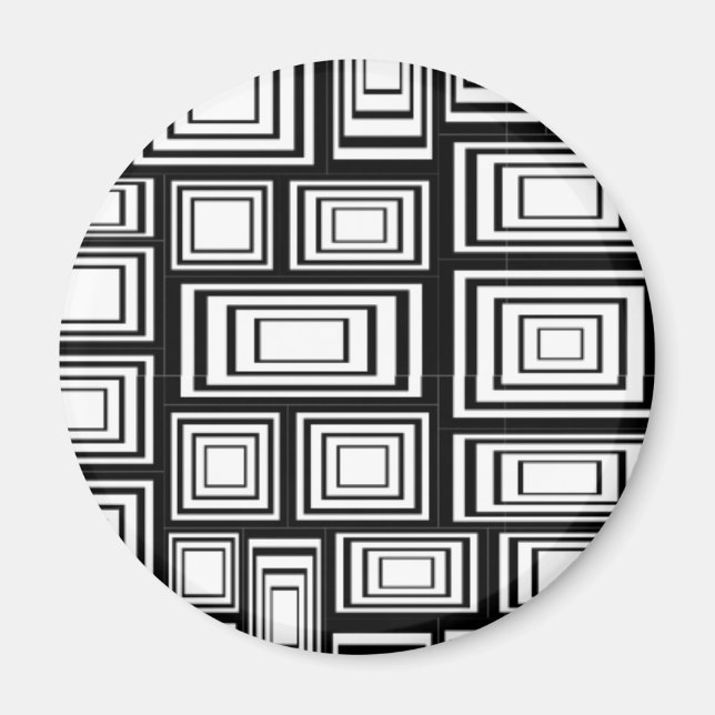 Retro Black White 60s Geometric Squares Pattern Magnet (Front)