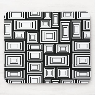 Retro Black White 60s Geometric Squares Pattern Mouse Pad