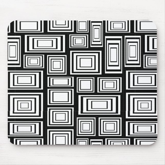 Retro Black White 60s Geometric Squares Pattern Mouse Pad (Front)
