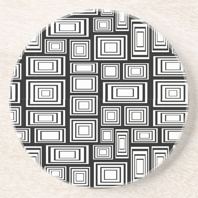 Retro Black White 60s Geometric Squares Pattern Sandstone Coaster (Front)