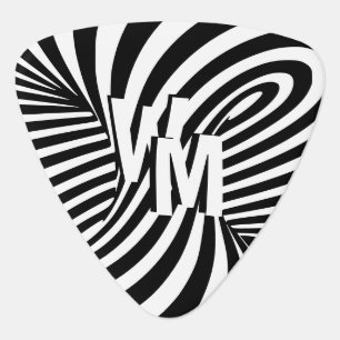 Retro Black White Abstract Zebra Pattern Initial Guitar Pick