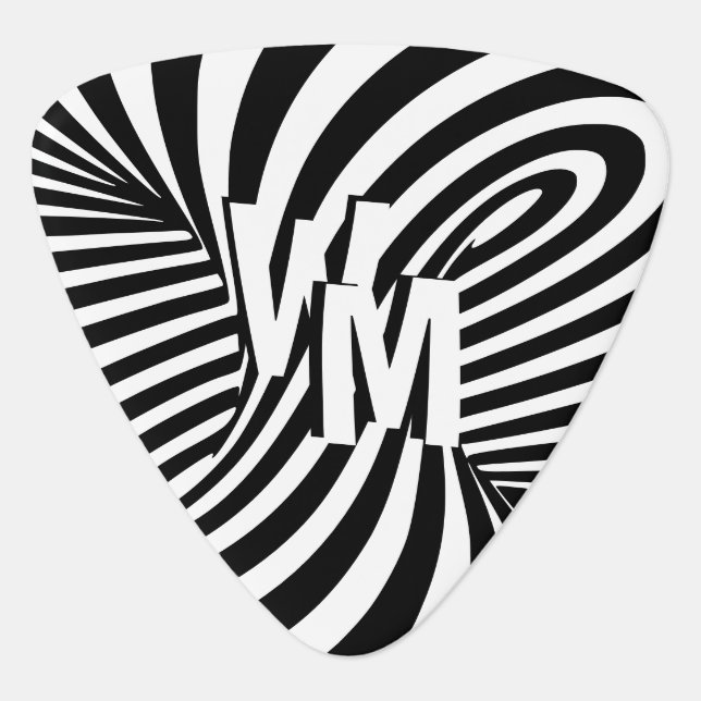 Retro Black White Abstract Zebra Pattern Initial Guitar Pick (Front)