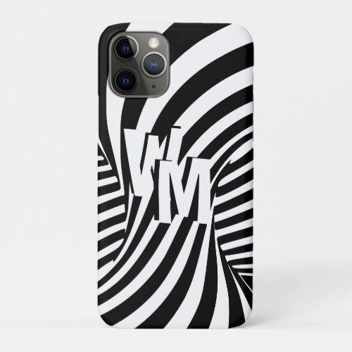 Retro Black White Abstract Zebra Pattern Initials iPhone 11 Pro Case