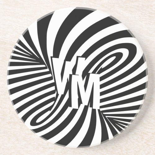Retro Black White Abstract Zebra Pattern Initials Coaster