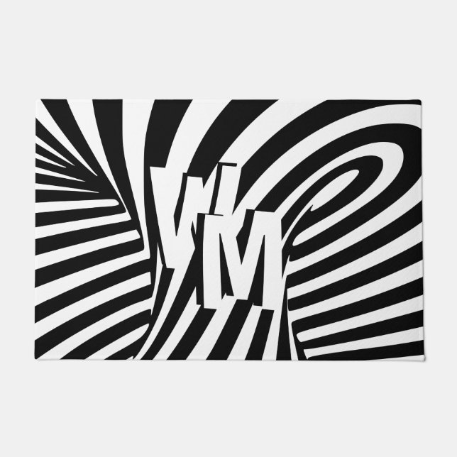 Retro Black White Abstract Zebra Pattern Initials Doormat (Front)