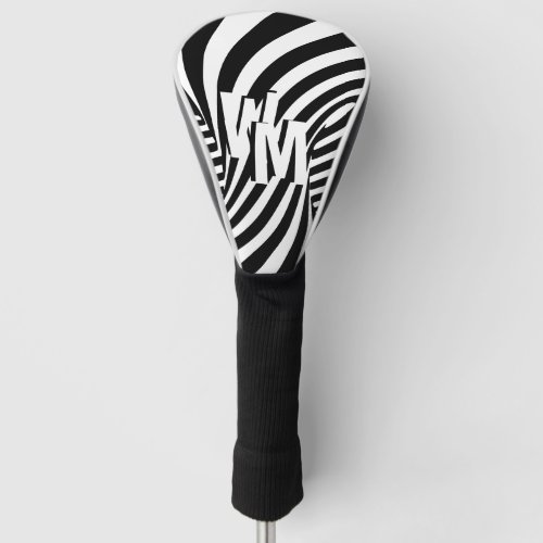 Retro Black White Abstract Zebra Pattern Initials Golf Head Cover