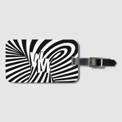 Retro Black White Abstract Zebra Pattern Initials Luggage Tag