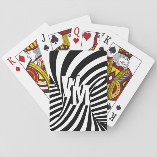 Retro Black White Abstract Zebra Pattern Initials Playing Cards
