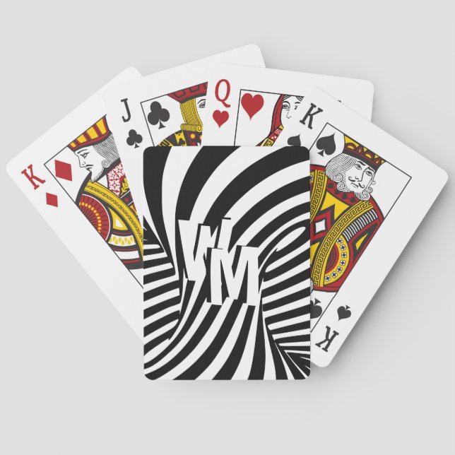 Retro Black White Abstract Zebra Pattern Initials Poker Cards (Back)
