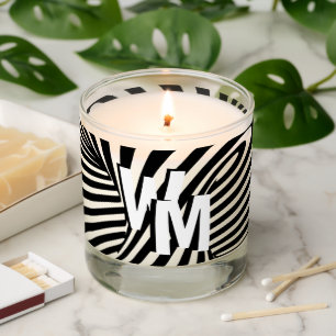 Retro Black White Abstract Zebra Pattern Initials Scented Candle
