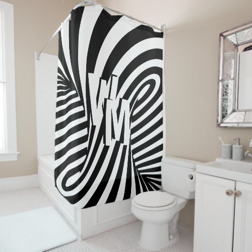 Retro Black White Abstract Zebra Pattern Initials Shower Curtain