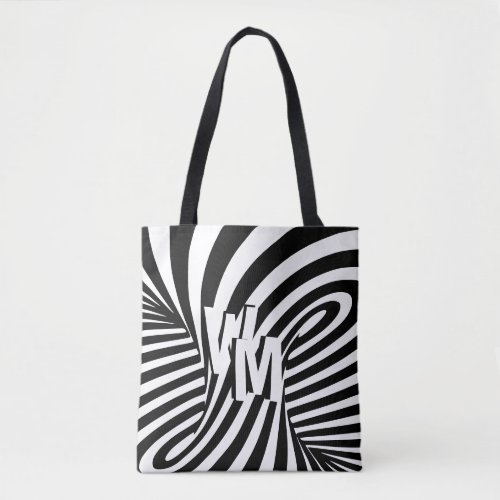 Retro Black White Abstract Zebra Pattern Initials Tote Bag