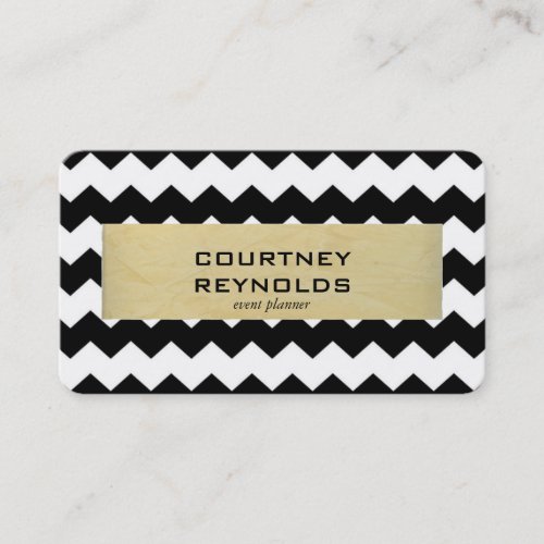 Retro Black White and Beige Chevron Pattern Business Cards