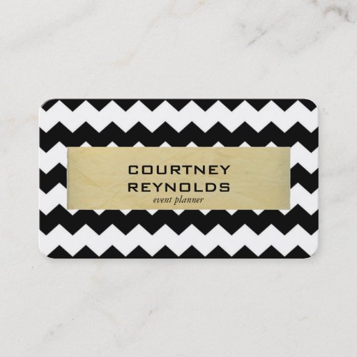 Customizable Retro Black White and Beige Chevron Pattern Business Cards