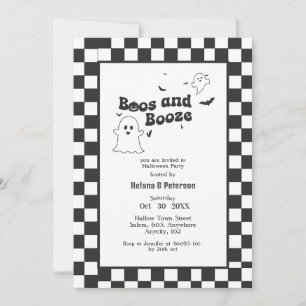 Retro black & white Boos and Booze Halloween Party Invitation