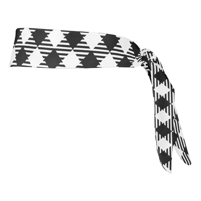 Retro Black White Buffalo Plaid Diamond Design Tie Headband (Rotate 90)