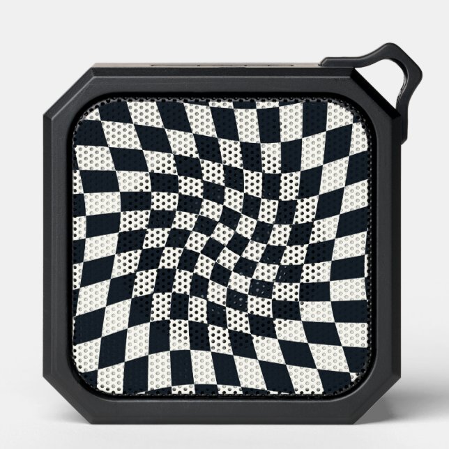Retro Black White Checked Warped Checkered  Bluetooth Speaker (Front)