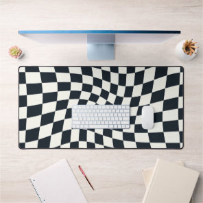 Retro Black White Checked Warped Checkered  Desk Mat