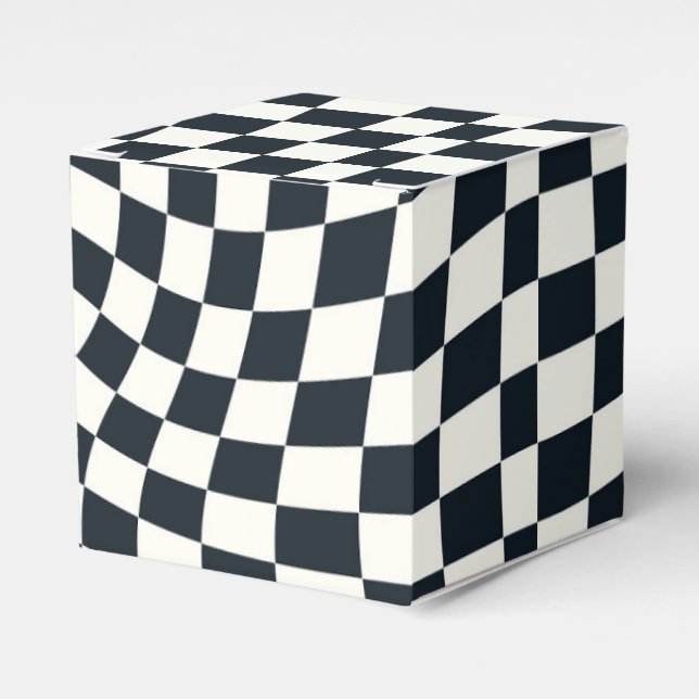 Retro Black White Checked Warped Checkered  Favor Boxes (Front Side)
