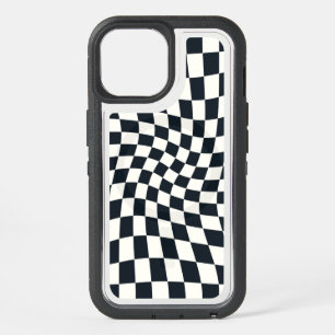 Retro Black White Checked Warped Checkered iPhone 15 Case