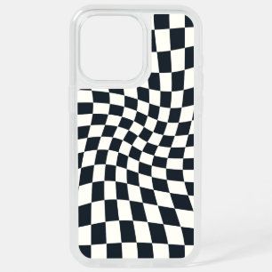 Retro Black White Checked Warped Checkered iPhone 15 Pro Max Case