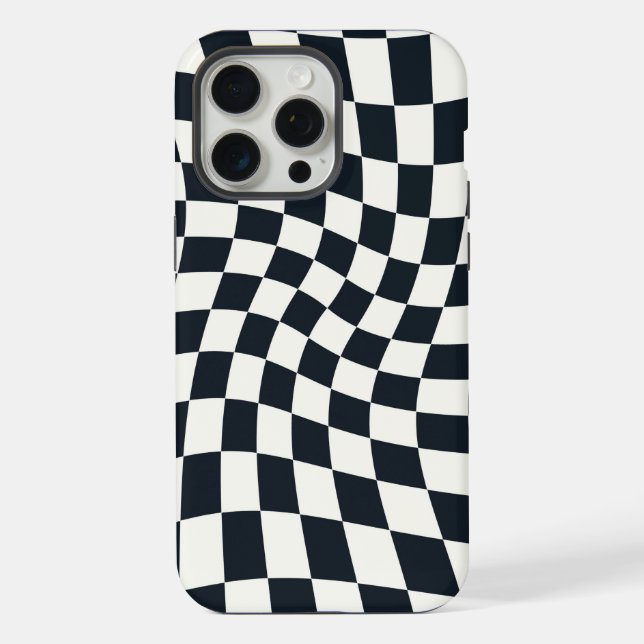 Retro Black White Checked Warped Checkered  iPhone Case (Back)
