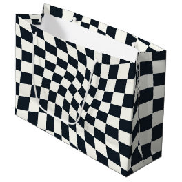 Retro Black White Checked Warped Checkered Large Gift Bag