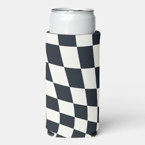 Retro Black White Checked Warped Checkered  Seltzer Can Cooler