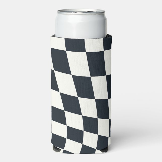 Retro Black White Checked Warped Checkered  Seltzer Can Cooler (Seltzer Front)