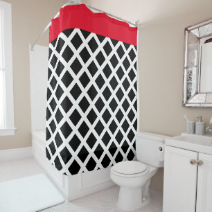 Retro Black & White Checkerboard w Red Border Shower Curtain