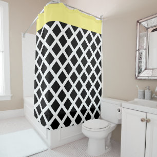 Retro Black & White Checkerboard w Yellow Border Shower Curtain