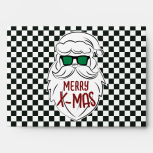 Retro Black White Checkered Santa Claus Christmas Envelope